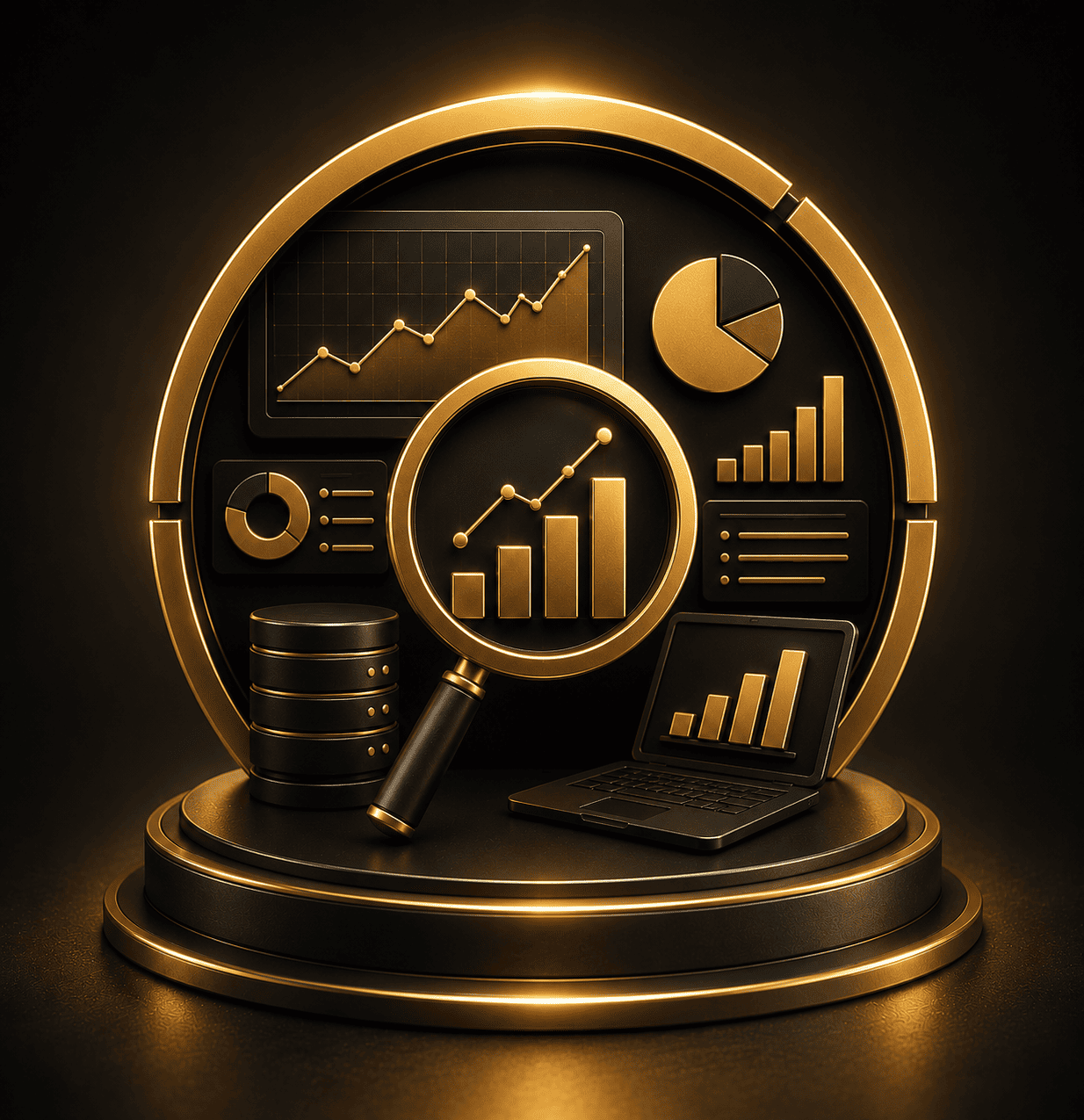 3D analytics dashboard with charts and graphs showing data-driven business growth and performance optimization