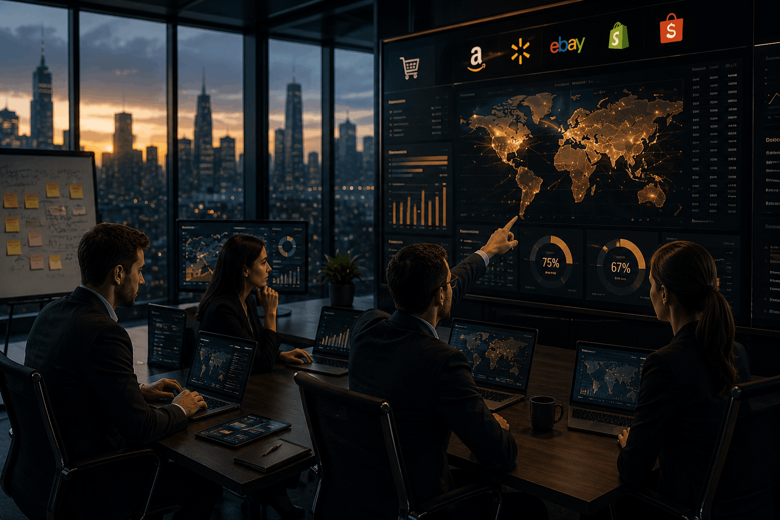Marketplace management system with global analytics, performance tracking, and data dashboards