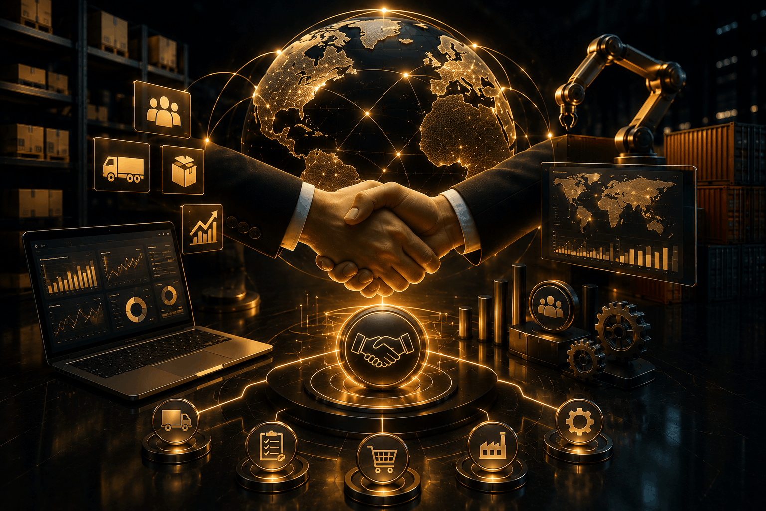 Business partnerships and automation systems with analytics, logistics, and operational technology