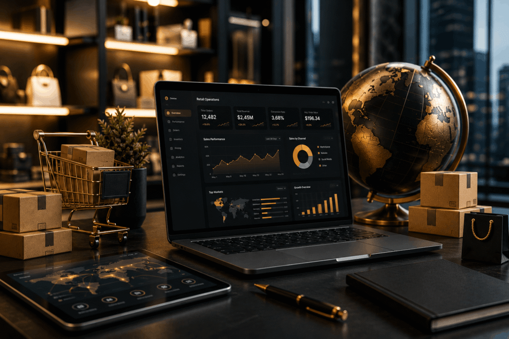 Global retail operations system with ecommerce dashboards and data-driven product management